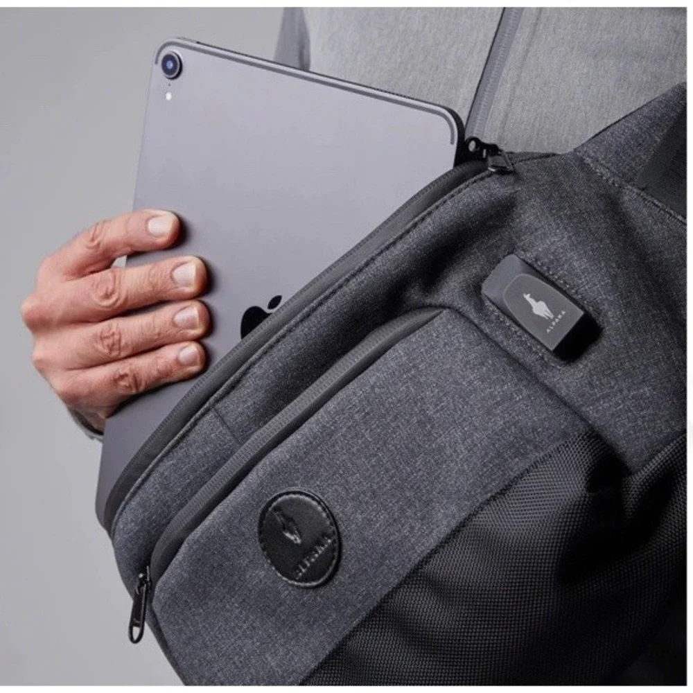 (6)Alpaka Bravo X Sling Bag Grey Marl Crossbody USB Port Travel Messenger Tech